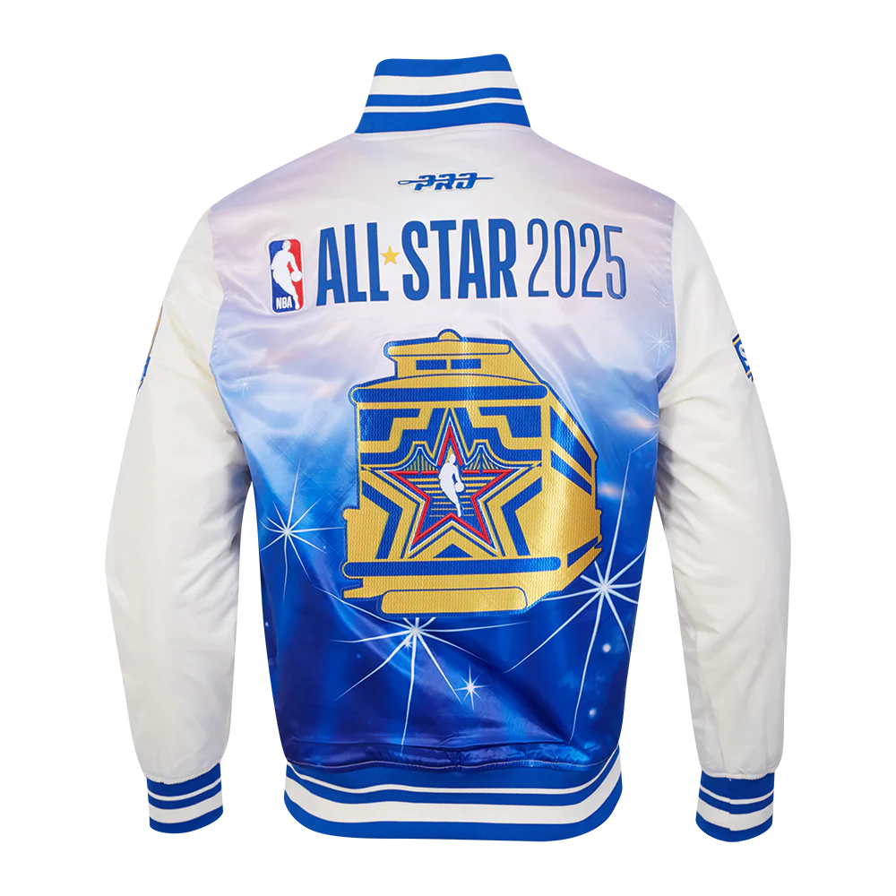 NBA ALL STAR 2025 MEN'S RIB SATIN JACKET (EGGSHELL/ ROYAL BLUE)