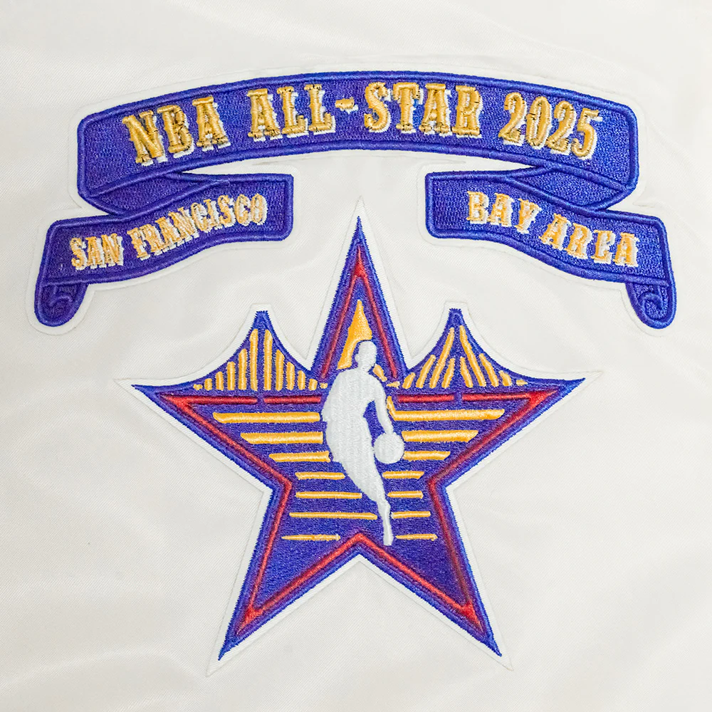 NBA ALL STAR 2025 MEN'S RIB SATIN JACKET (EGGSHELL/ ROYAL BLUE) - Image 5