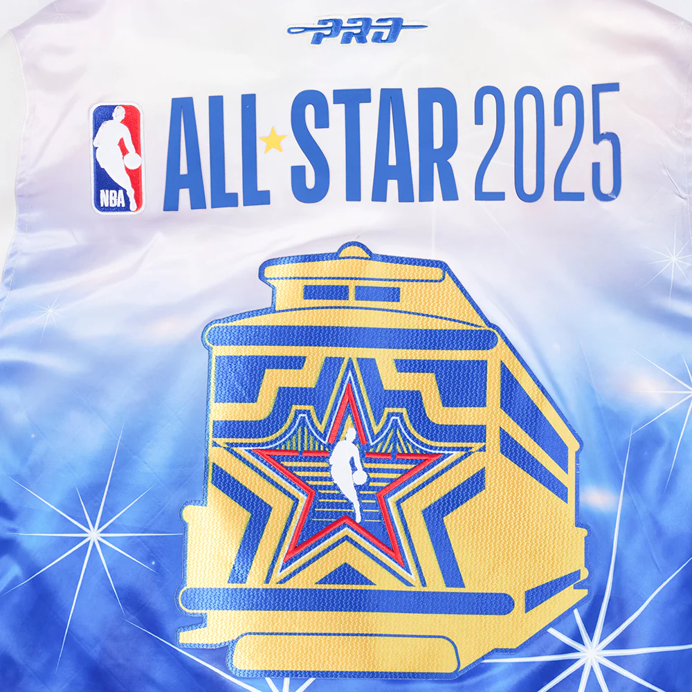 NBA ALL STAR 2025 MEN'S RIB SATIN JACKET (EGGSHELL/ ROYAL BLUE) - Image 9