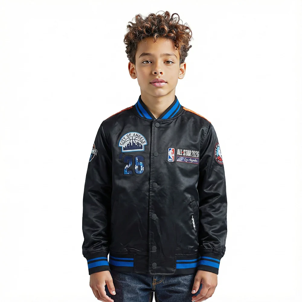 NBA ALL STAR 2026 BIG BOYS SUBLIMATED SATIN JACKET (BLACK/ROYAL BLUE/BLACK)