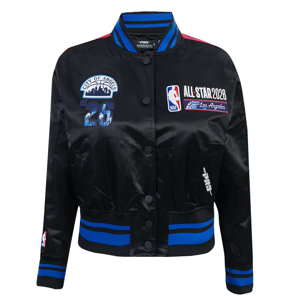 NBA ALL STAR 2026 WOMEN'S SUBLIMATED CROPPED SATIN JACKET (BLACK/ROYAL BLUE/BLACK) - Image 3