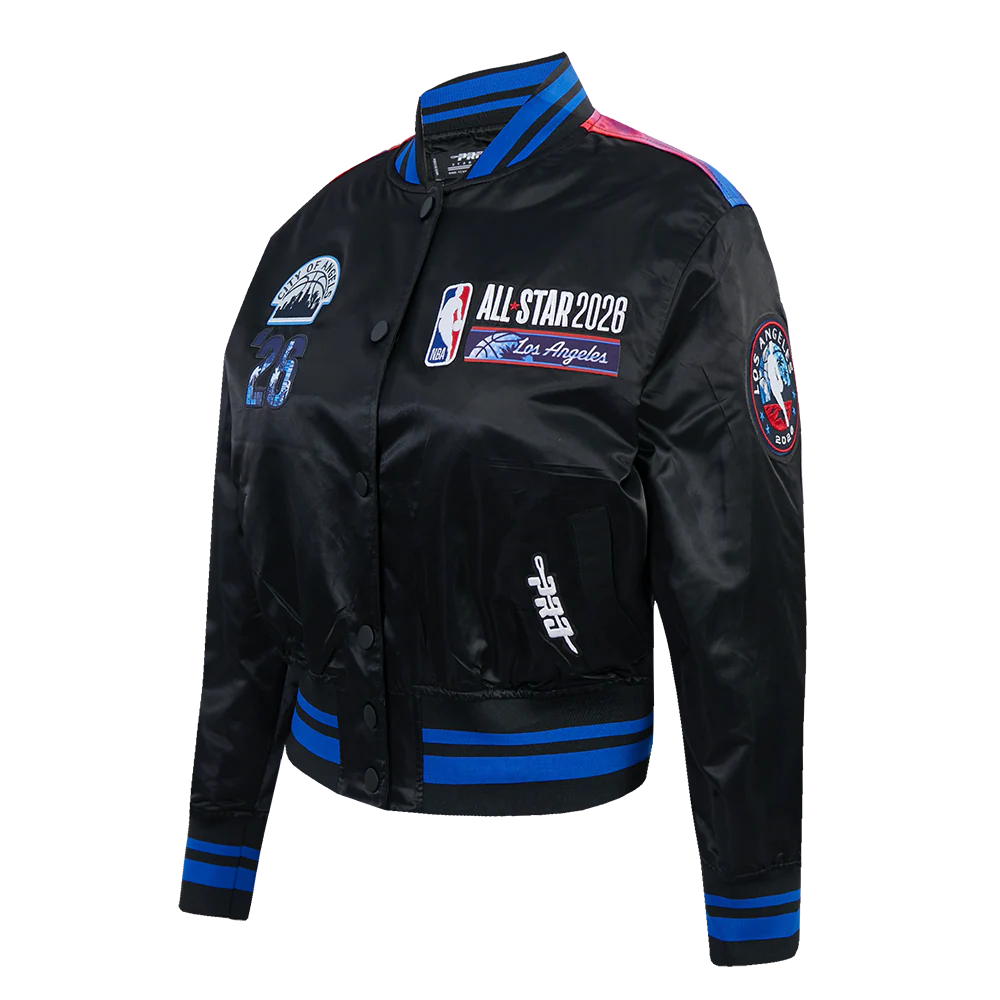 NBA ALL STAR 2026 WOMEN'S SUBLIMATED CROPPED SATIN JACKET (BLACK/ROYAL BLUE/BLACK) - Image 4