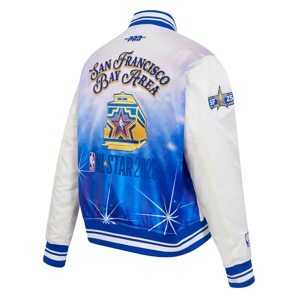 NBA ALL STAR 2025 WOMEN'S RIB SATIN JACKET (EGGSHELL/ ROYAL BLUE) - Image 2