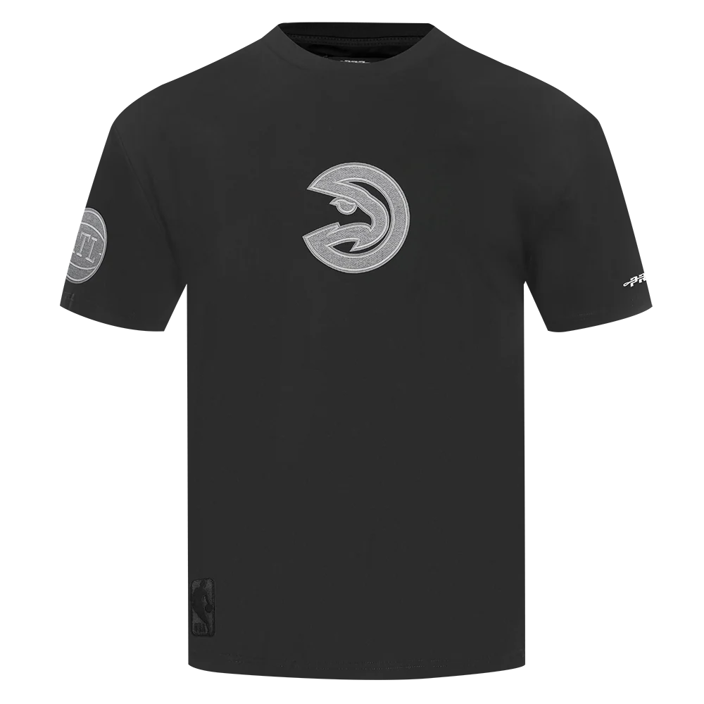 NBA ATLANTA HAWKS REVERSE FRENCH TERRY MEN'S COTTON JERSEY DROP SHOULDER TEE (BLACK)