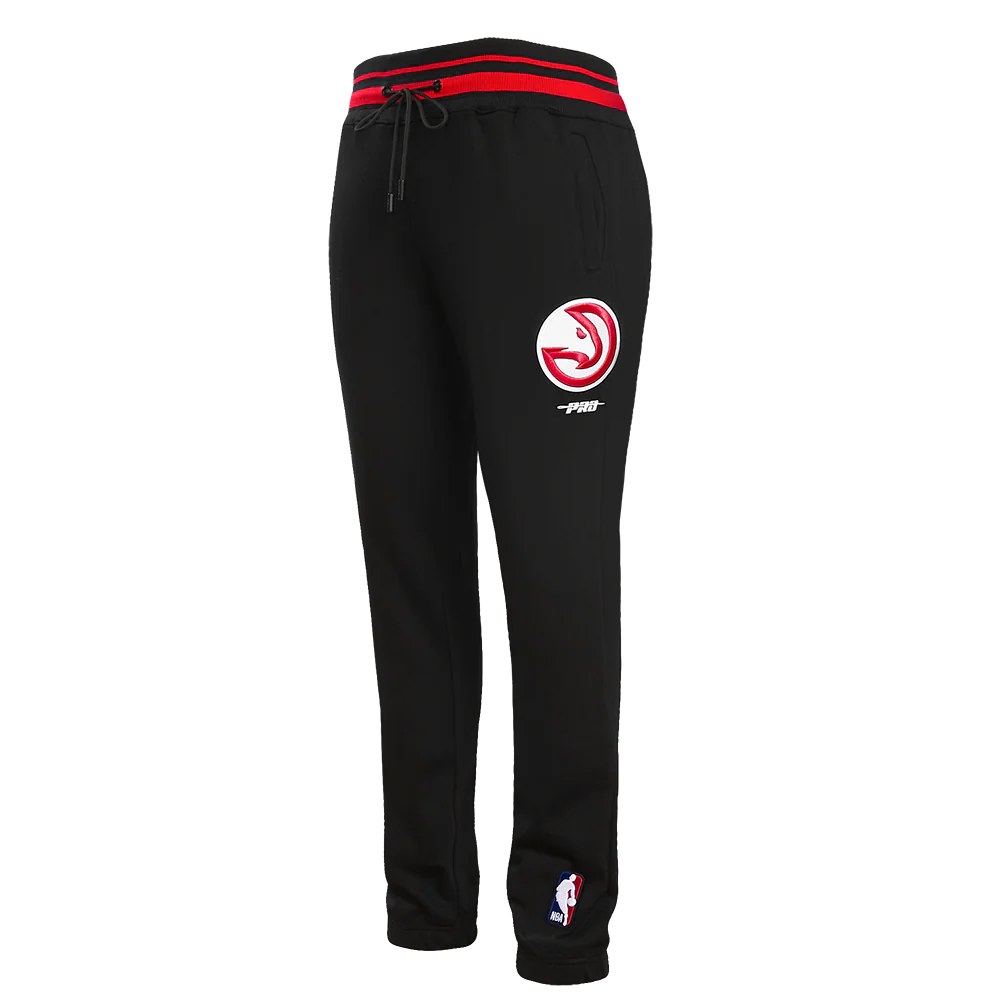 NBA ATLANTA HAWKS SCRIPT TAIL MEN'S RIB FLEECE SWEATPANT (BLACK/RED/BLACK)