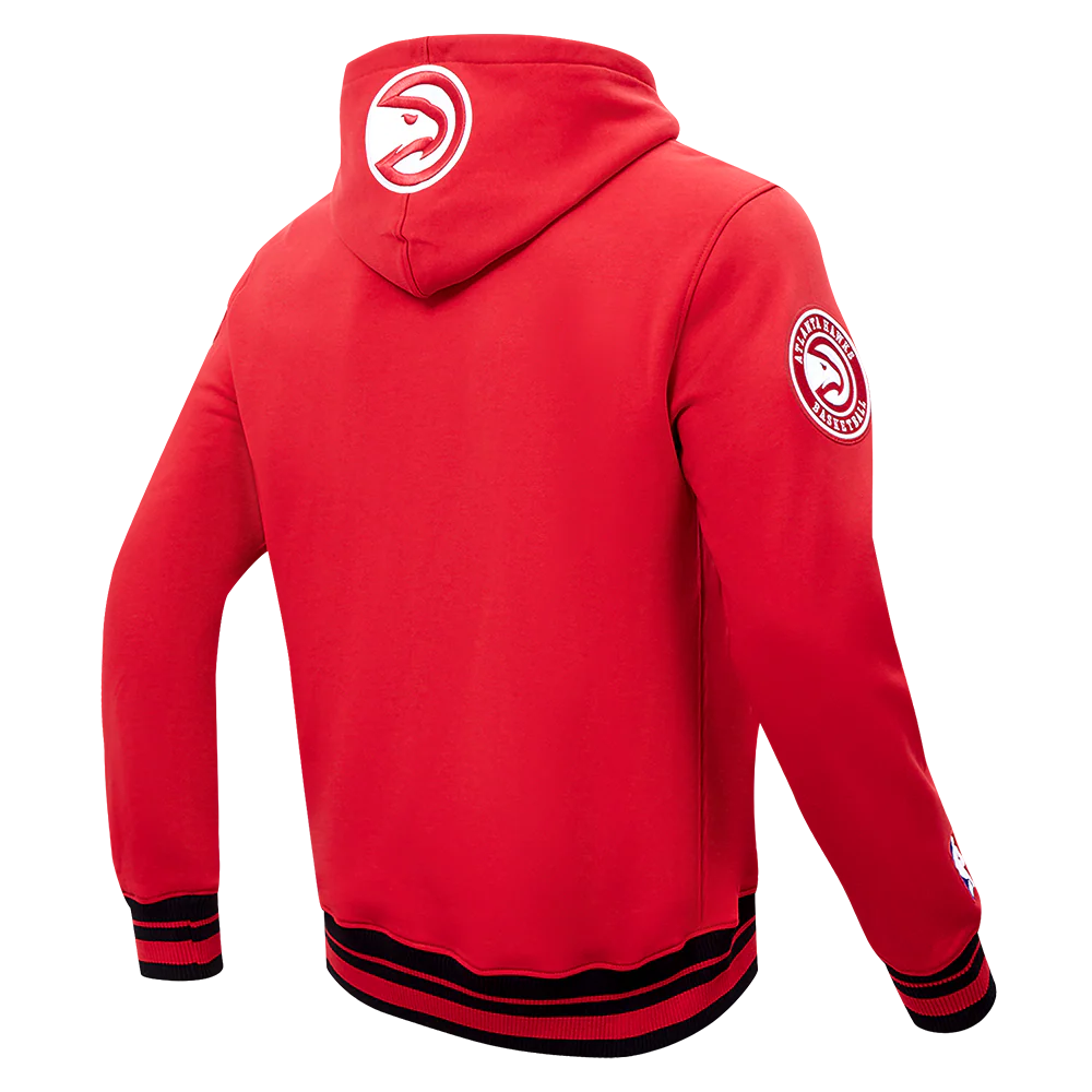 NBA ATLANTA HAWKS SCRIPT TAIL MEN'S RIB FLEECE PULLOVER HOODIE (RED/BLACK) - Image 4