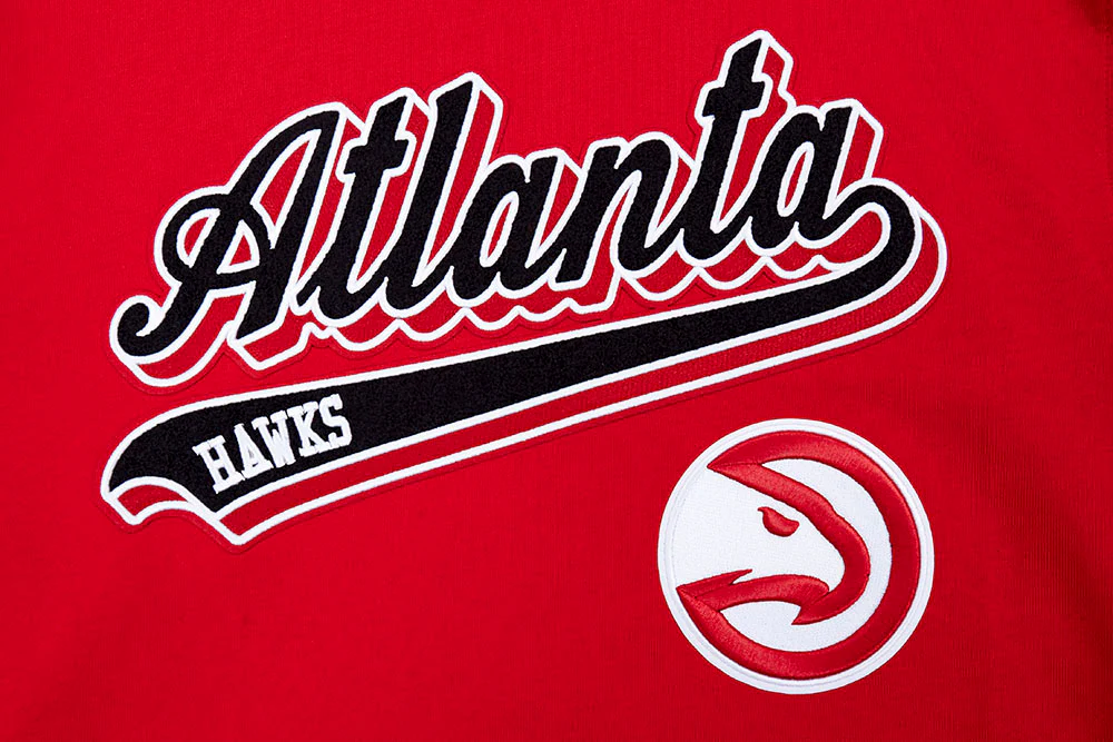 NBA ATLANTA HAWKS SCRIPT TAIL MEN'S RIB FLEECE PULLOVER HOODIE (RED/BLACK) - Image 5