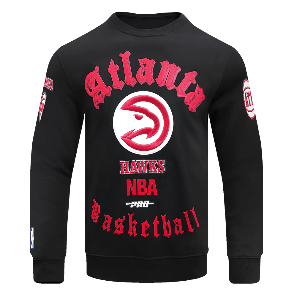 NBA ATLANTA HAWKS OLD ENGLISH MEN'S CREWNECK (BLACK)