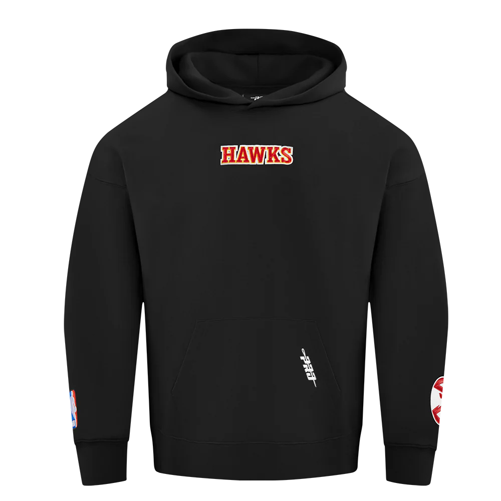 NBA ATLANTA HAWKS WINGSPAN MEN'S DROP SHOULDER FLEECE PULLOVER HOODIE (BLACK) - Image 5