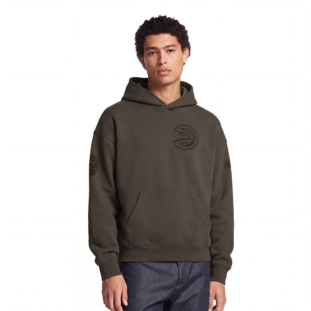 NBA ATLANTA HAWKS NEUTRAL MEN'S DROP SHOULDER PULLOVER HOODIE (DARK TAUPE)