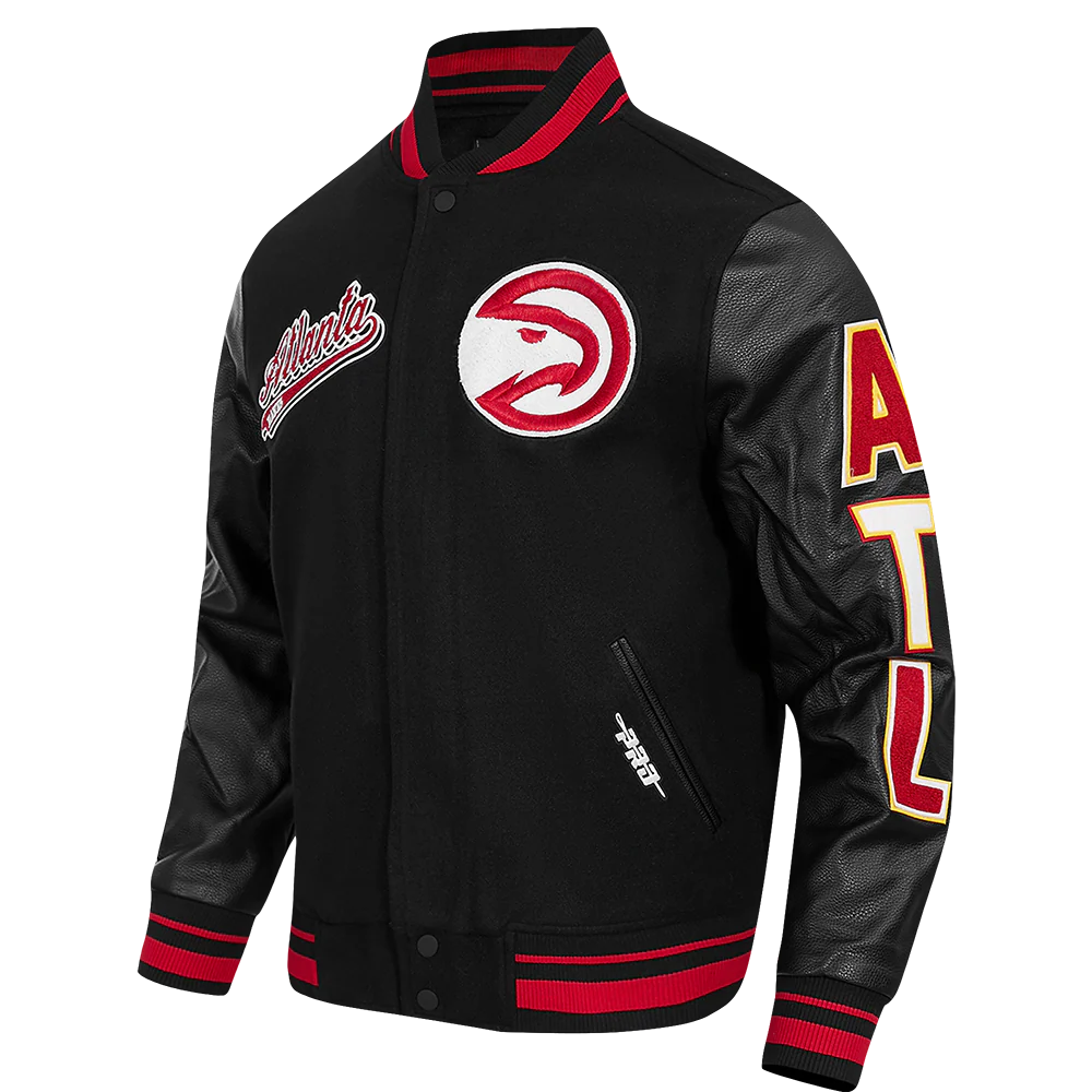 NBA ATLANTA HAWKS SCRIPT TAIL MEN'S RIB WOOL VARSITY (BLACK/RED/BLACK) - Image 2