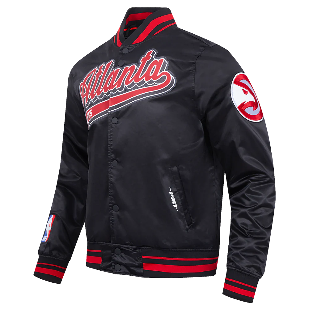 NBA ATLANTA HAWKS SCRIPT TAIL MEN'S SATIN JACKET (BLACK/RED/BLACK) - Image 2