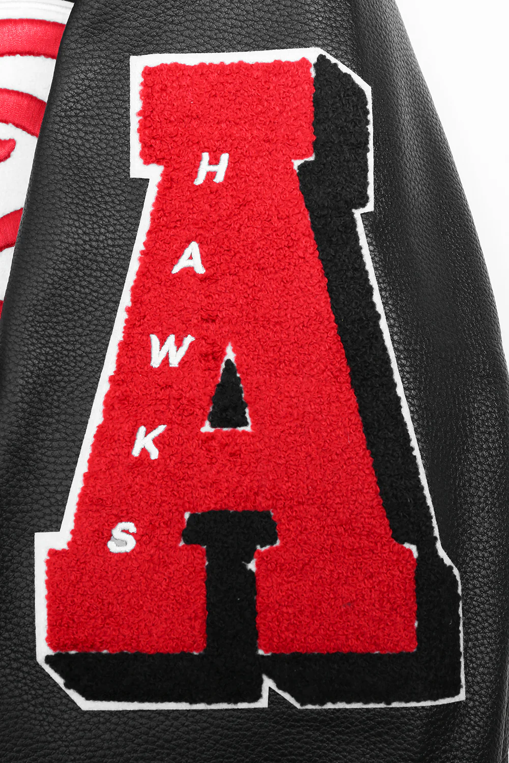 NBA ATLANTA HAWKS OLD ENGLISH MEN'S RIB WOOL VARSITY JACKET (BLACK/RED/BLACK) - Image 7