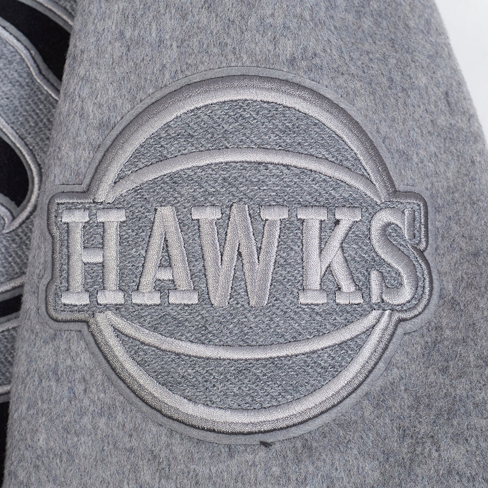 NBA ATLANTA HAWKS REVERSE FRENCH TERRY MEN'S COLOR BLOCK WOOL VARSITY JACKET (BLACK/GRAY/EGGSHELL) - Image 7