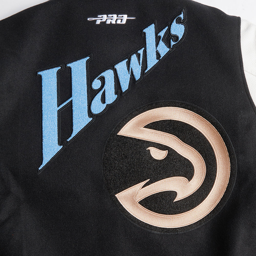 NBA ATLANTA HAWKS CITY EDITION 24-25 MEN'S RIB WOOL VARSITY JACKET (BLACK/WHITE) - Image 10