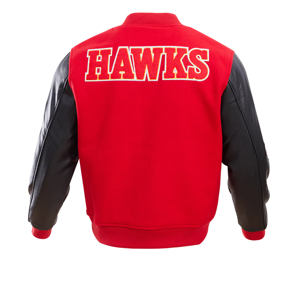 NBA ATLANTA HAWKS CLASSIC WOOL MEN'S VARSITY JACKET (RED/BLACK) - Image 3