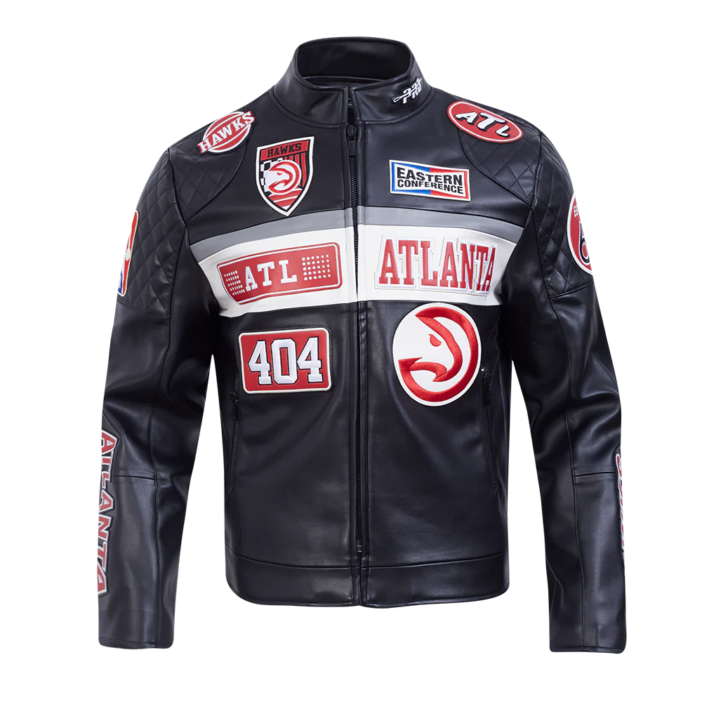 NBA ATLANTA HAWKS MEN'S MOTO JACKET (BLACK/WHITE)