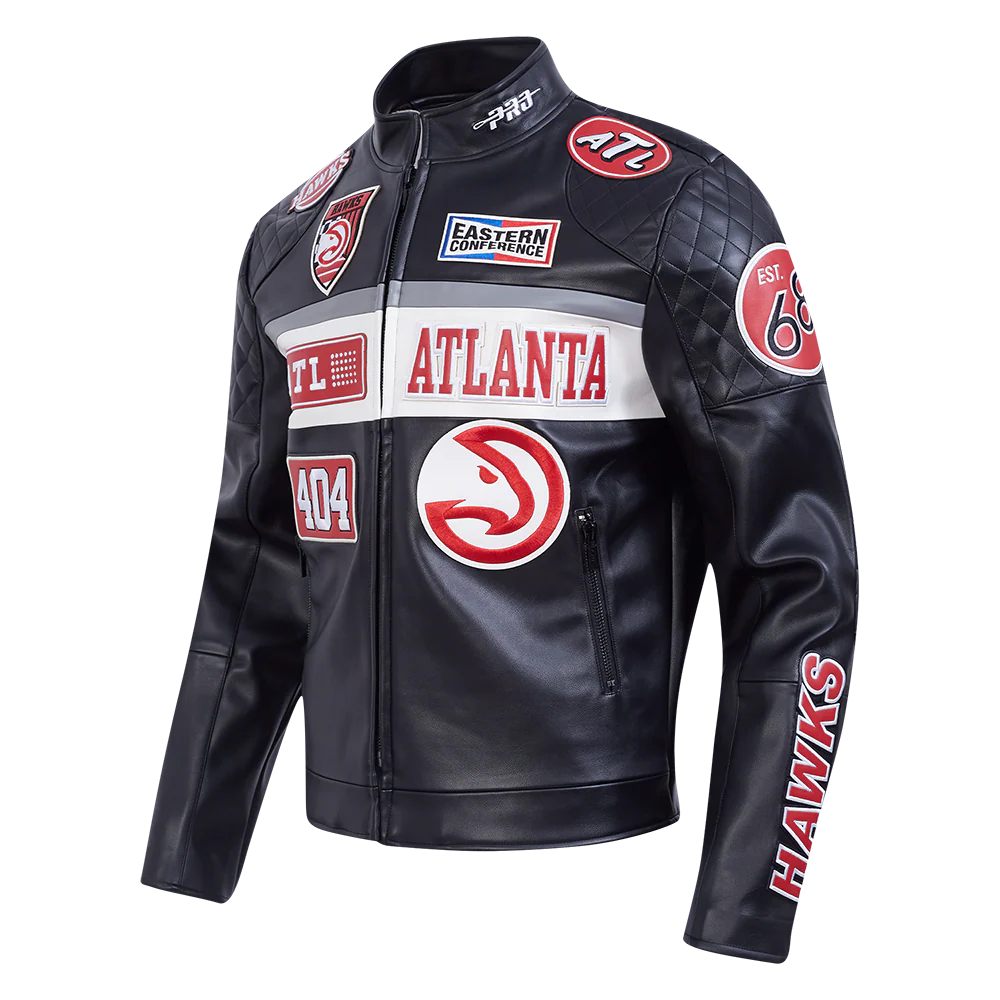 NBA ATLANTA HAWKS MEN'S MOTO JACKET (BLACK/WHITE) - Image 2