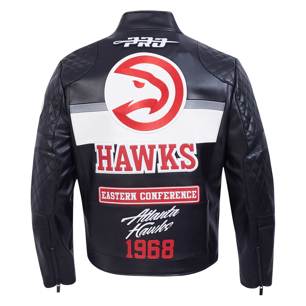NBA ATLANTA HAWKS MEN'S MOTO JACKET (BLACK/WHITE) - Image 3