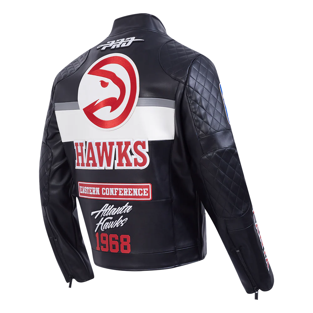 NBA ATLANTA HAWKS MEN'S MOTO JACKET (BLACK/WHITE) - Image 4