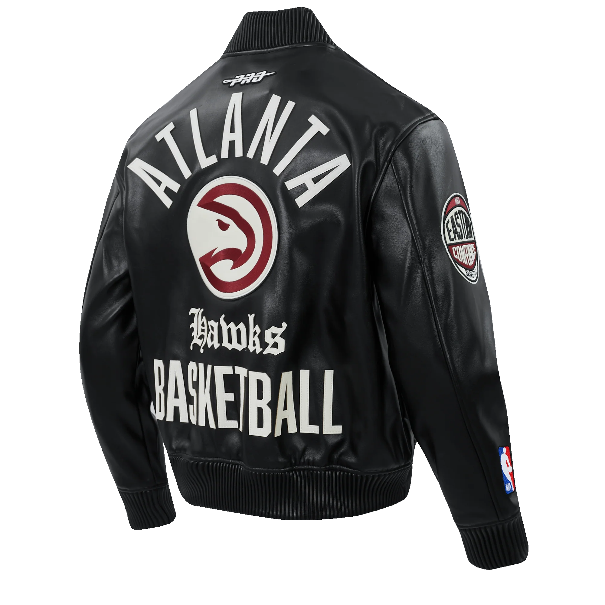 NBA ATLANTA HAWKS MODERN ORIGINALS MEN'S LEATHER VARSITY JACKET (JET BLACK) - Image 4