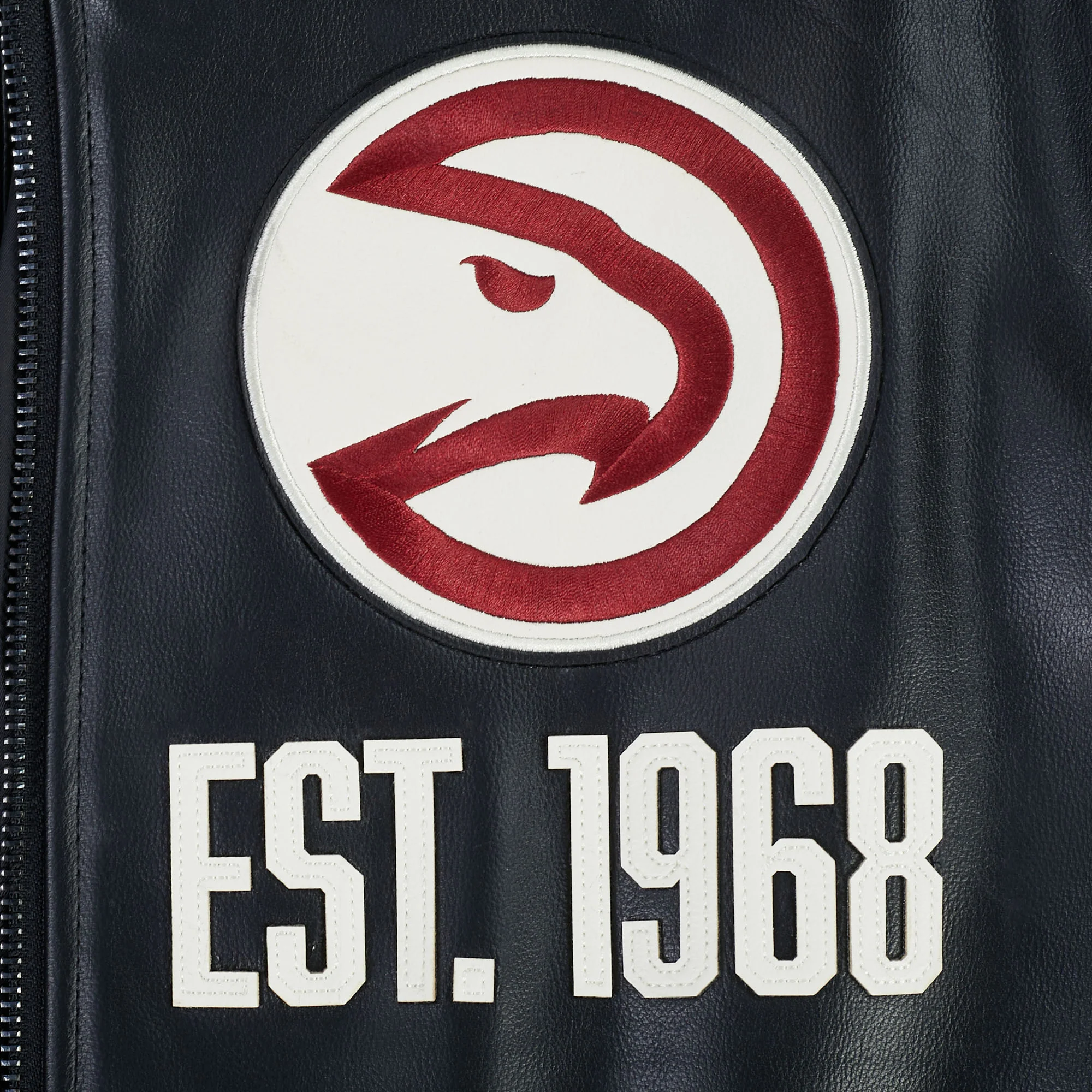 NBA ATLANTA HAWKS MODERN ORIGINALS MEN'S LEATHER VARSITY JACKET (JET BLACK) - Image 6