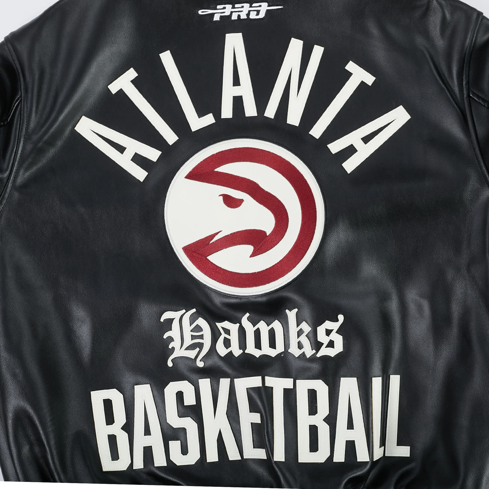 NBA ATLANTA HAWKS MODERN ORIGINALS MEN'S LEATHER VARSITY JACKET (JET BLACK) - Image 9