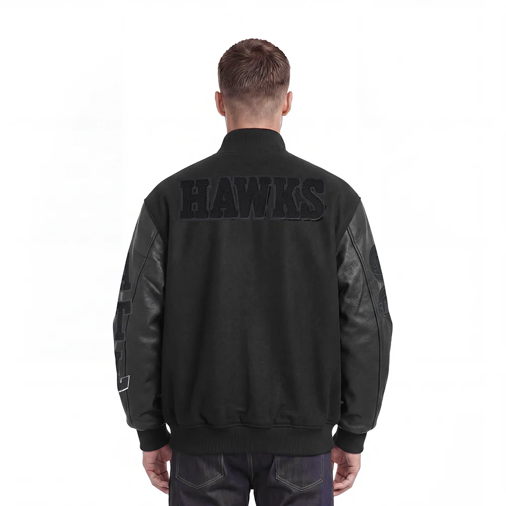 NBA ATLANTA HAWKS TRIPLE BLACK WOOL MEN'S VARSITY JACKET (TRIPLE BLACK) - Image 2