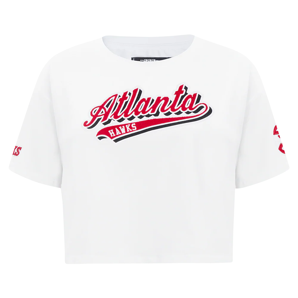 NBA ATLANTA HAWKS SCRIPT TAIL WOMEN'S SJ BOXY TEE (WHITE)