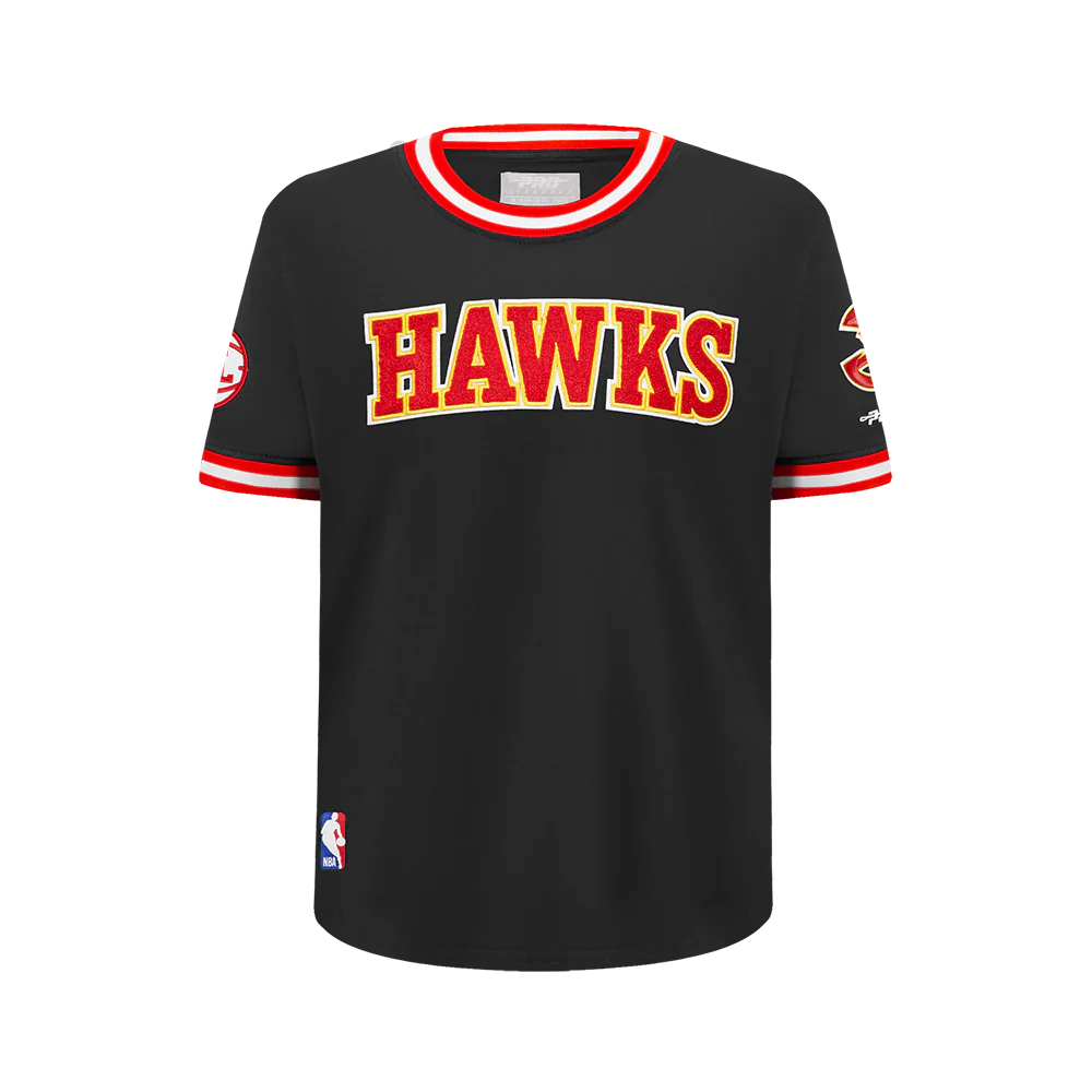 NBA ATLANTA HAWKS CLASSIC BIG BOY'S SS STRIPED RIB TEE (BLACK/RED)