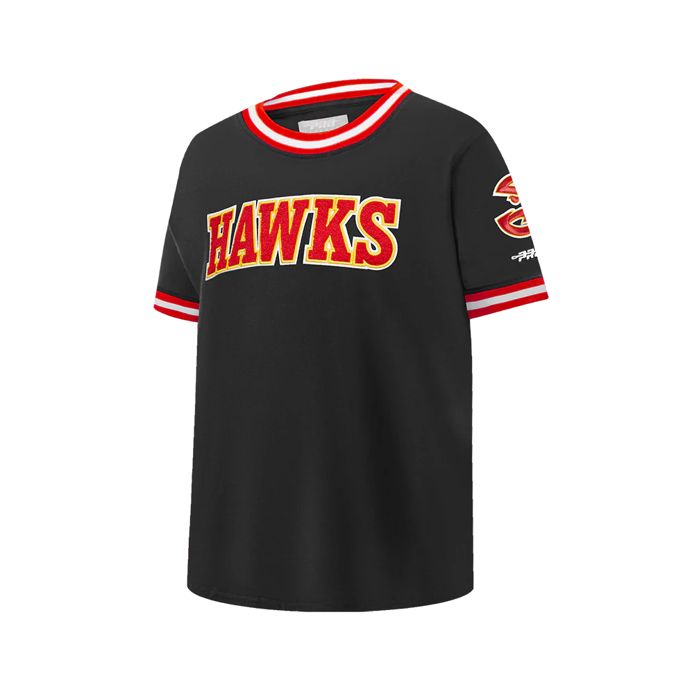 NBA ATLANTA HAWKS CLASSIC BIG BOY'S SS STRIPED RIB TEE (BLACK/RED) - Image 2