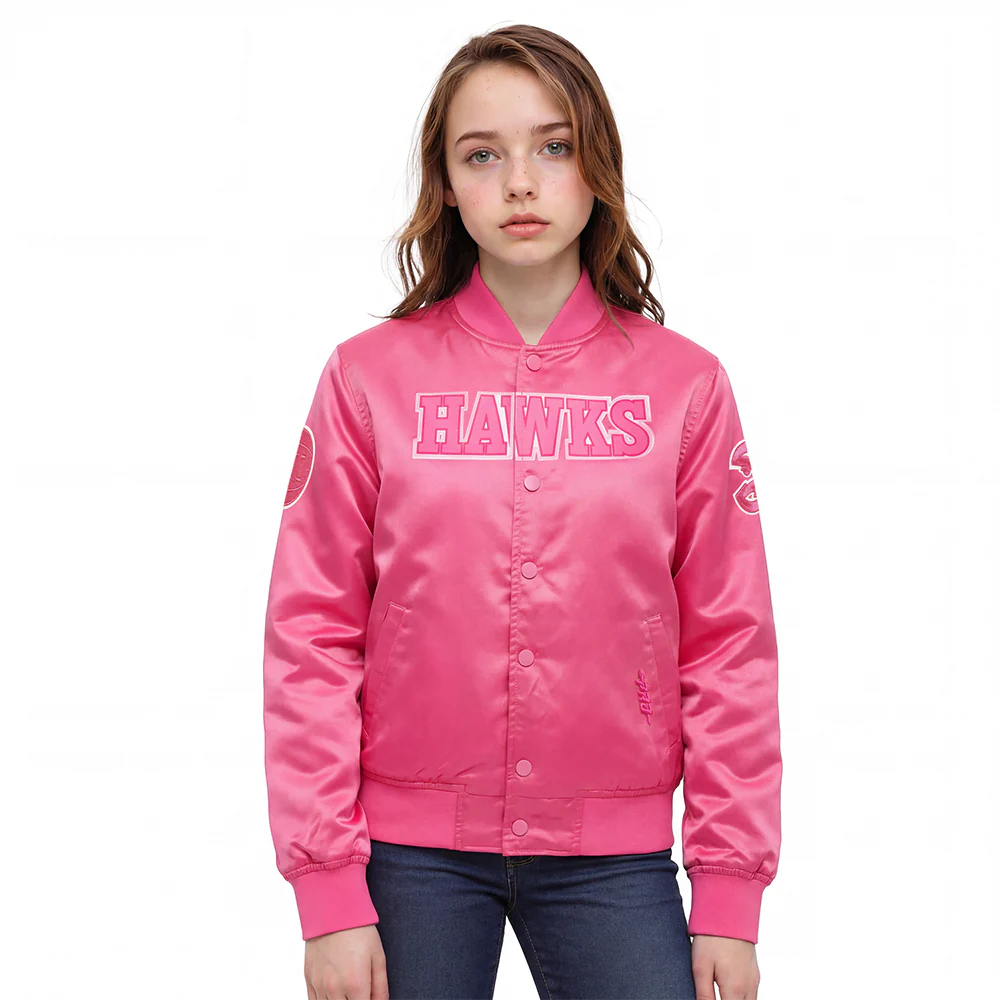 NBA ATLANTA HAWKS TRIPLE PINK BIG GIRLS  SATIN JACKET (BEETROOT PURPLE)
