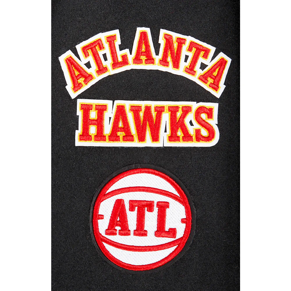NBA ATLANTA HAWKS RETRO CLASSIC BIG BOYS RIB WOOL VARSITY JACKET (BLACK/RED/BLACK) - Image 9