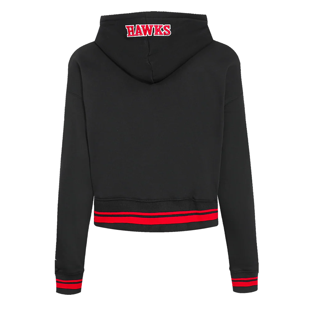 NBA ATLANTA HAWKS SCRIPT TAIL WOMEN'S RIB FLEECE CROPPED PULLOVER HOODIE (BLACK/RED/BLACK) - Image 4