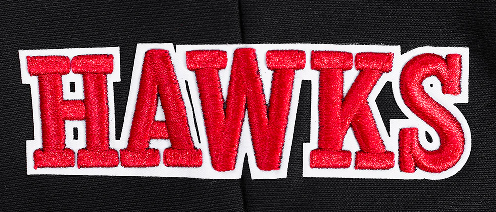 NBA ATLANTA HAWKS SCRIPT TAIL WOMEN'S RIB FLEECE CROPPED PULLOVER HOODIE (BLACK/RED/BLACK) - Image 6