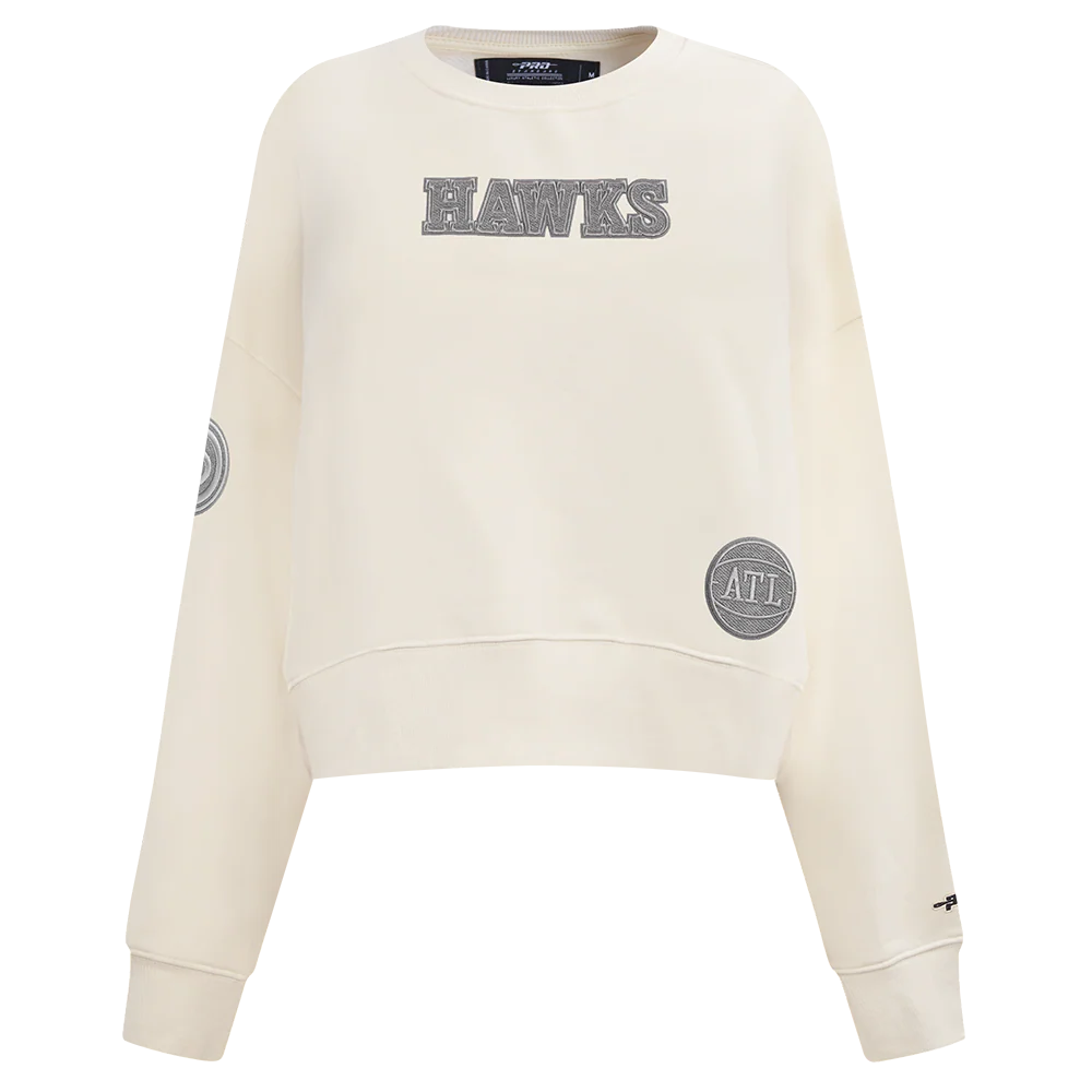 NBA ATLANTA HAWKS REVERSE FRENCH TERRY WOMEN'S FLEECE CREWNECK (EGGSHELL)
