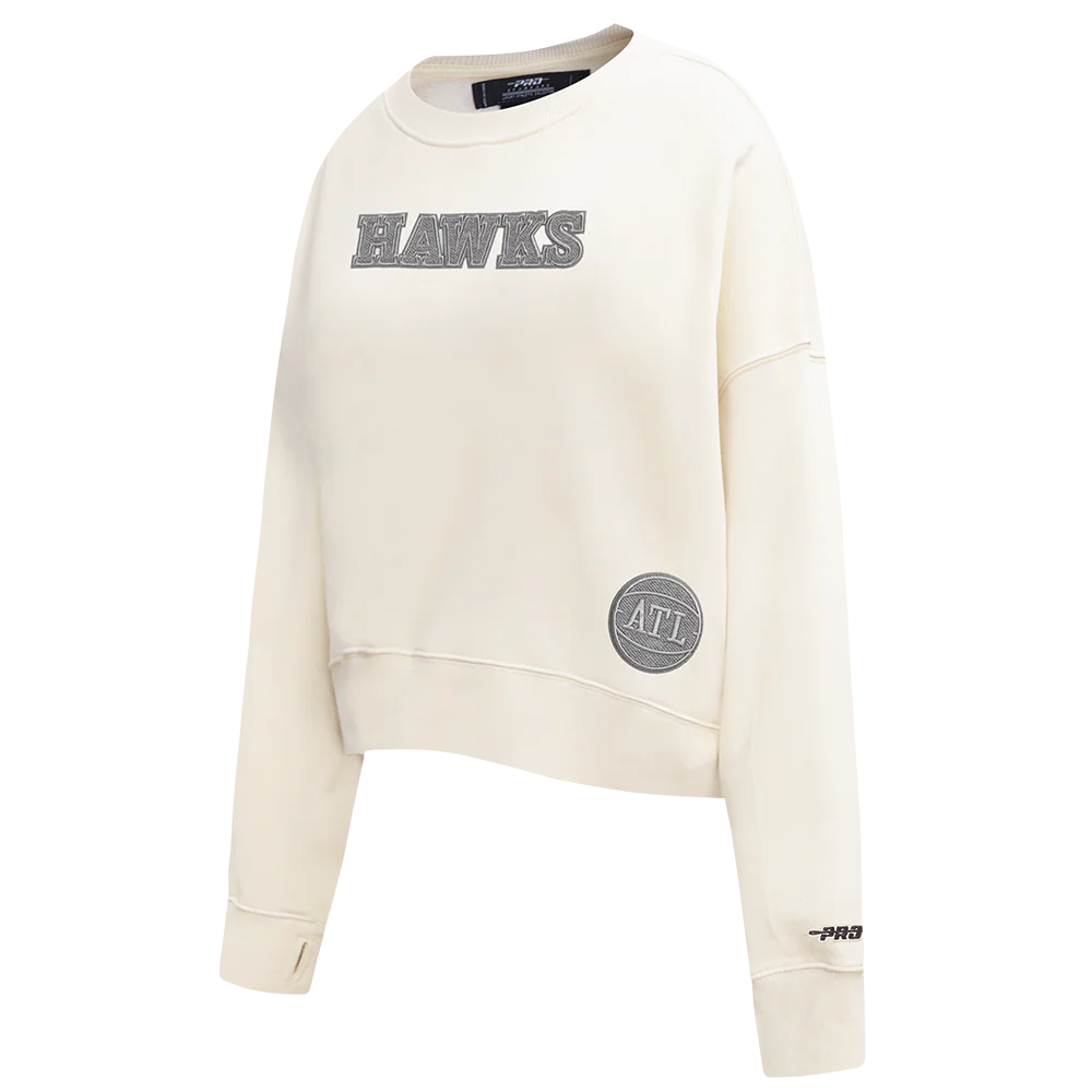 NBA ATLANTA HAWKS REVERSE FRENCH TERRY WOMEN'S FLEECE CREWNECK (EGGSHELL) - Image 2