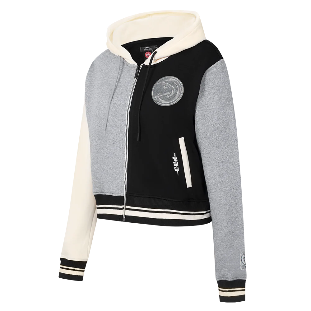 NBA ATLANTA HAWKS REVERSE FRENCH TERRY WOMEN'S COLORBLOCK FLC FZ HOODIE (BLACK/GRAY/EGGSHELL) - Image 2