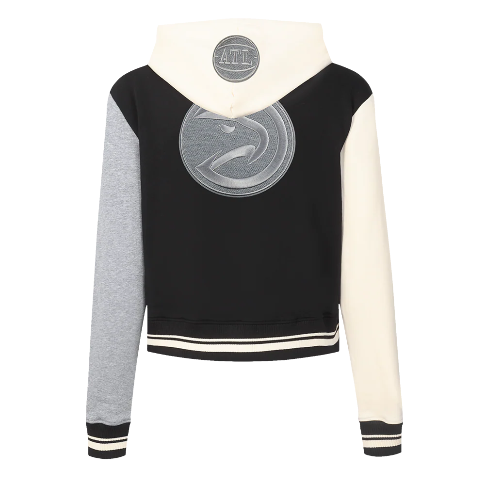 NBA ATLANTA HAWKS REVERSE FRENCH TERRY WOMEN'S COLORBLOCK FLC FZ HOODIE (BLACK/GRAY/EGGSHELL) - Image 3