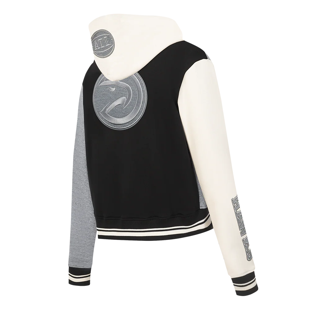 NBA ATLANTA HAWKS REVERSE FRENCH TERRY WOMEN'S COLORBLOCK FLC FZ HOODIE (BLACK/GRAY/EGGSHELL) - Image 4
