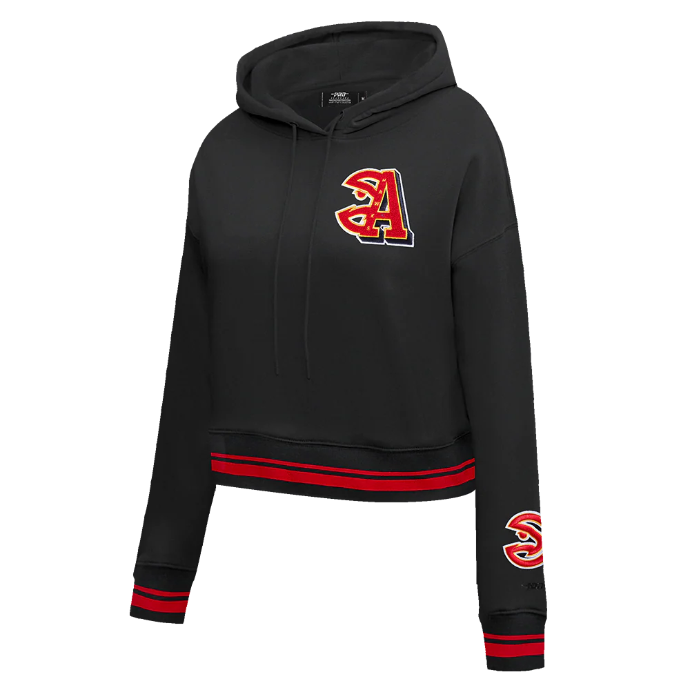 NBA ATLANTA HAWKS MASHUP WOMEN'S RIB CROPPED PULLOVER HOODIE (BLACK/RED/BLACK) - Image 4