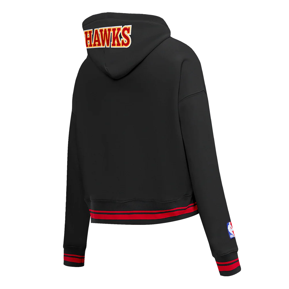 NBA ATLANTA HAWKS MASHUP WOMEN'S RIB CROPPED PULLOVER HOODIE (BLACK/RED/BLACK) - Image 6