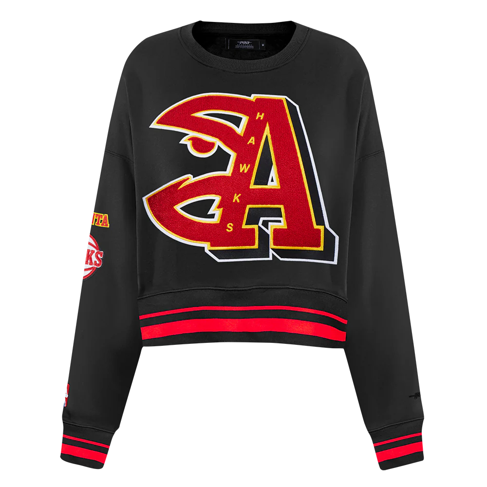 NBA ATLANTA HAWKS MASHUP WOMEN'S RIB CREWNECK (BLACK/RED/BLACK) - Image 3