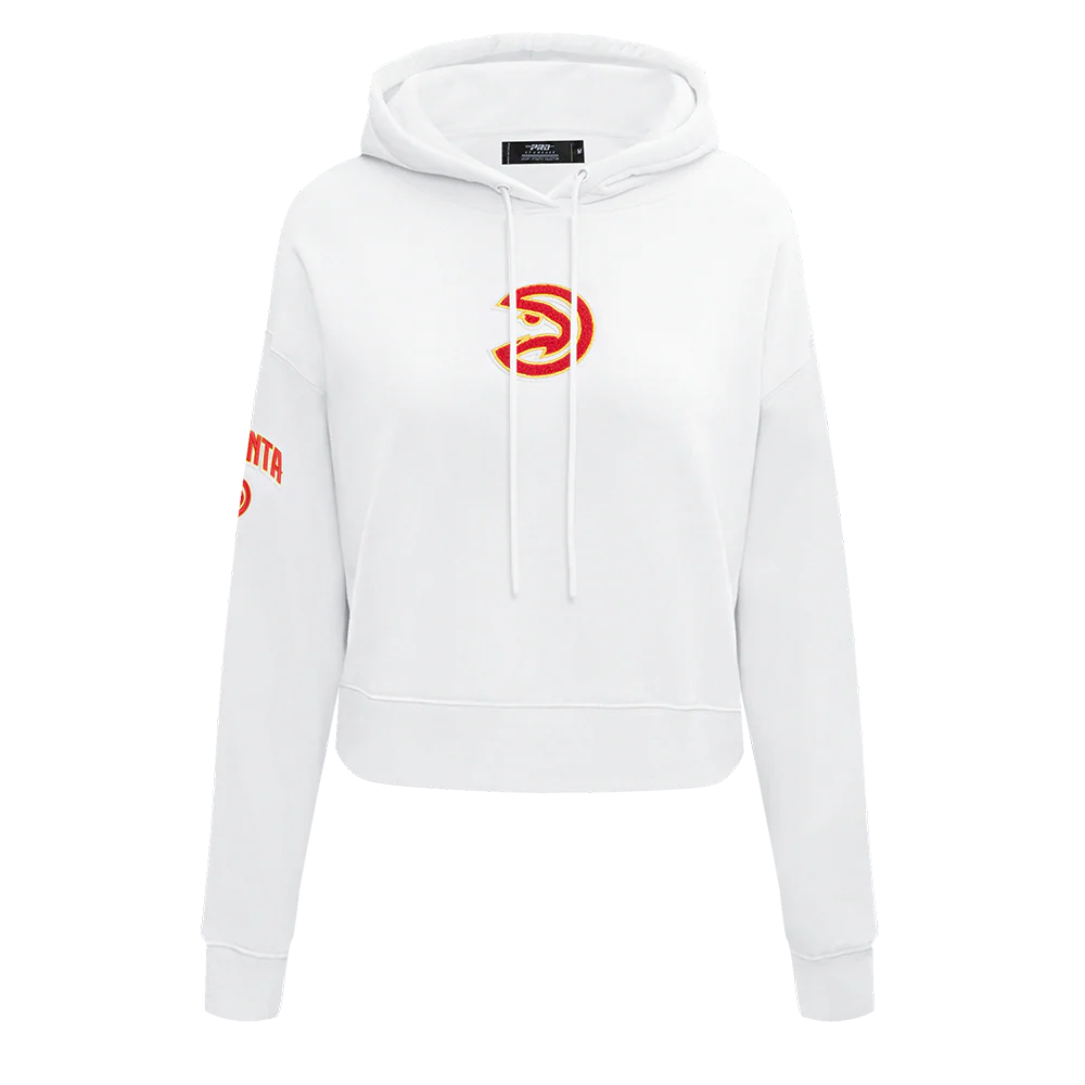 NBA ATLANTA HAWKS CLASSIC WOMEN'S CROPPED PULLOVER HOODIE (WHITE)