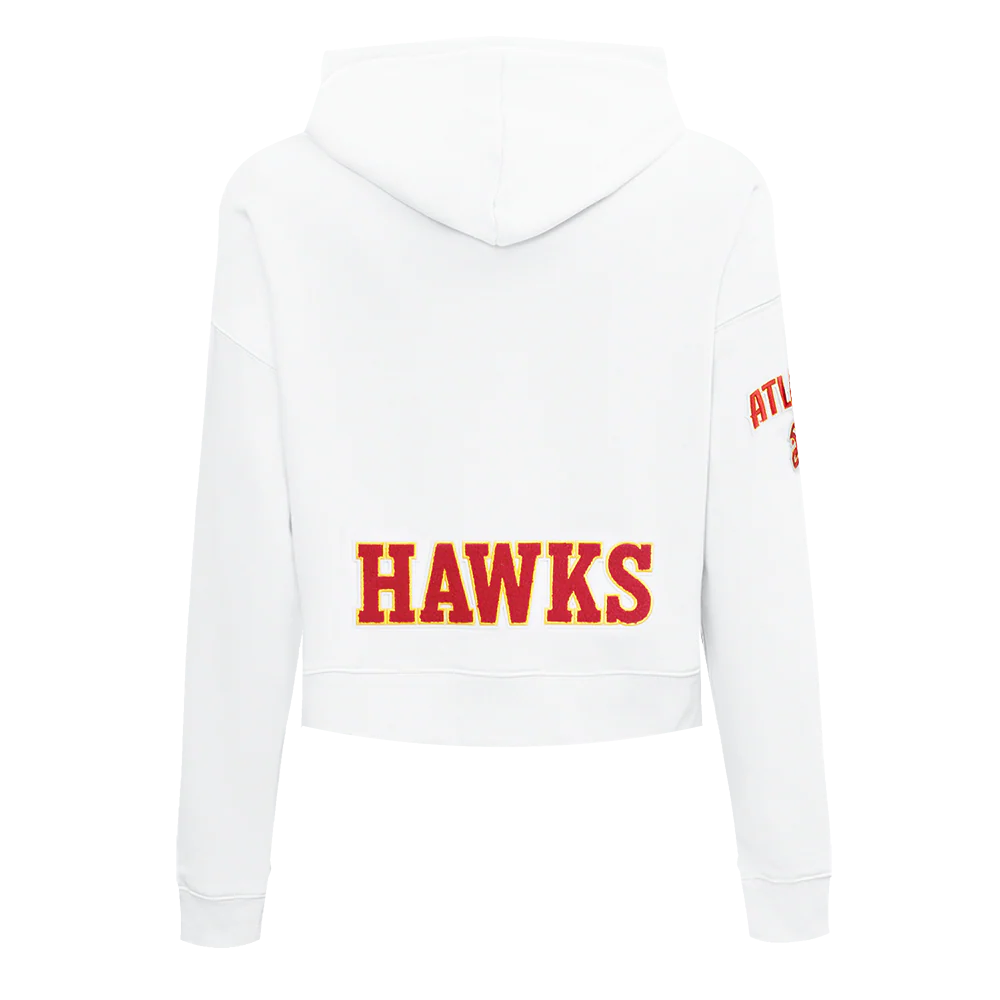 NBA ATLANTA HAWKS CLASSIC WOMEN'S CROPPED PULLOVER HOODIE (WHITE) - Image 3