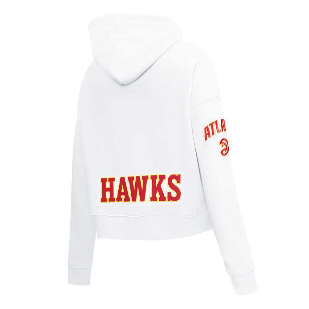 NBA ATLANTA HAWKS CLASSIC WOMEN'S CROPPED PULLOVER HOODIE (WHITE) - Image 4