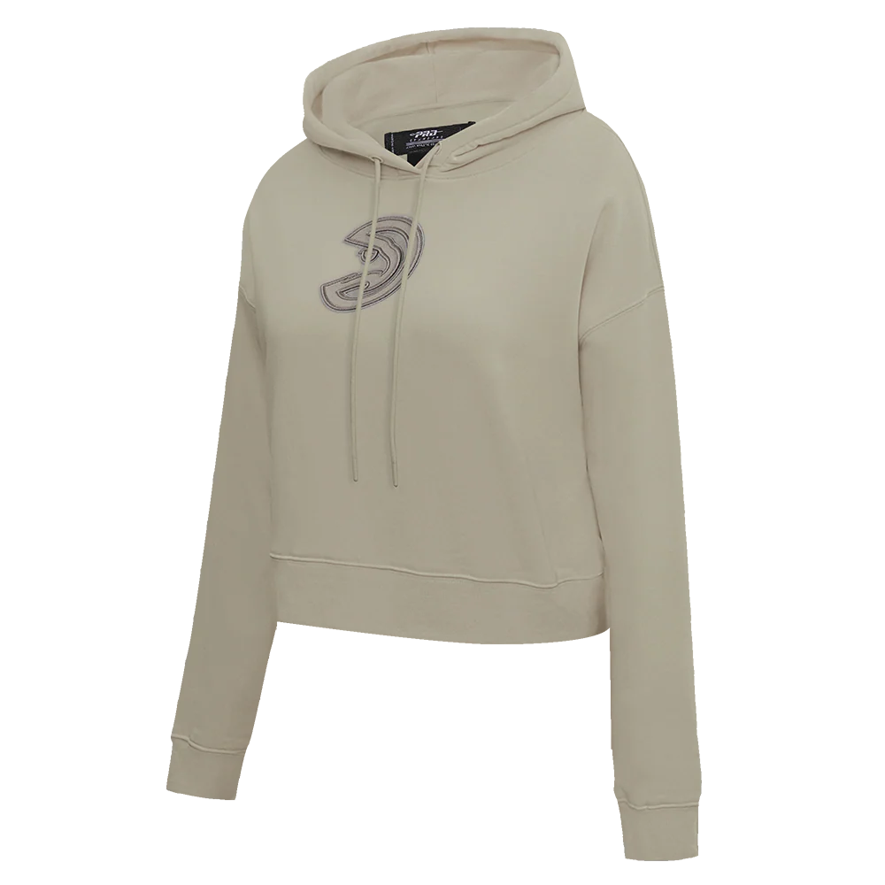 NBA ATLANTA HAWKS NEUTRAL WOMEN'S CROPPED PULLOVER HOODIE (TAUPE) - Image 2