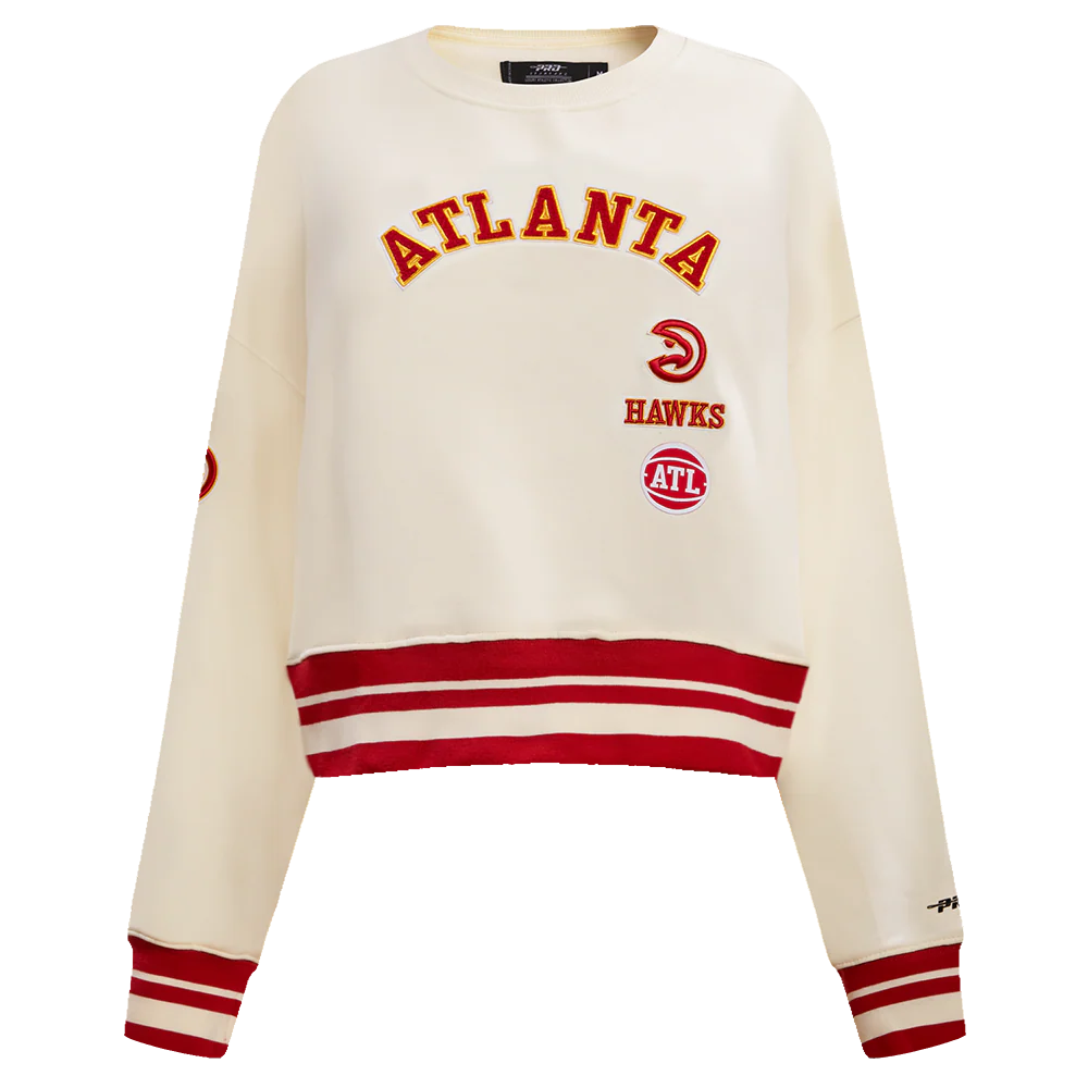 NBA ATLANTA HAWKS RETRO CLASSIC WOMEN'S RIB CREWNECK (EGGSHELL/ RED)