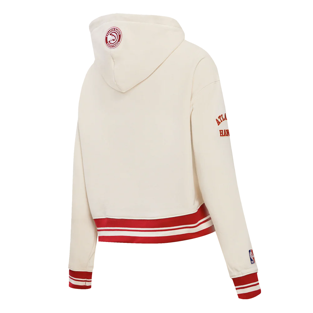 NBA ATLANTA HAWKS RETRO CLASSIC WOMEN'S RIB CROPPED PULLOVER HOODIE (EGGSHELL/RED) - Image 4
