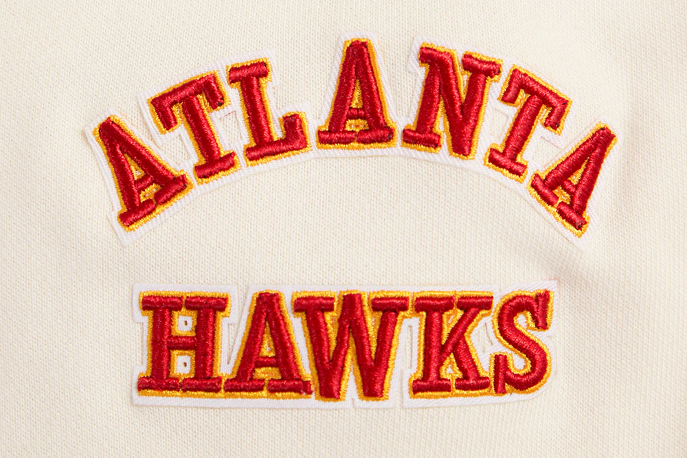NBA ATLANTA HAWKS RETRO CLASSIC WOMEN'S RIB CROPPED PULLOVER HOODIE (EGGSHELL/RED) - Image 7